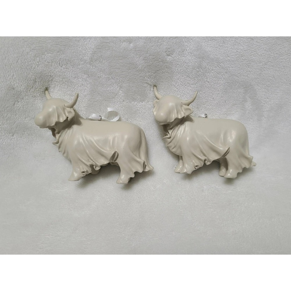 Cracker Barrel Ghost Highland Cow Ornament Lot of 2
